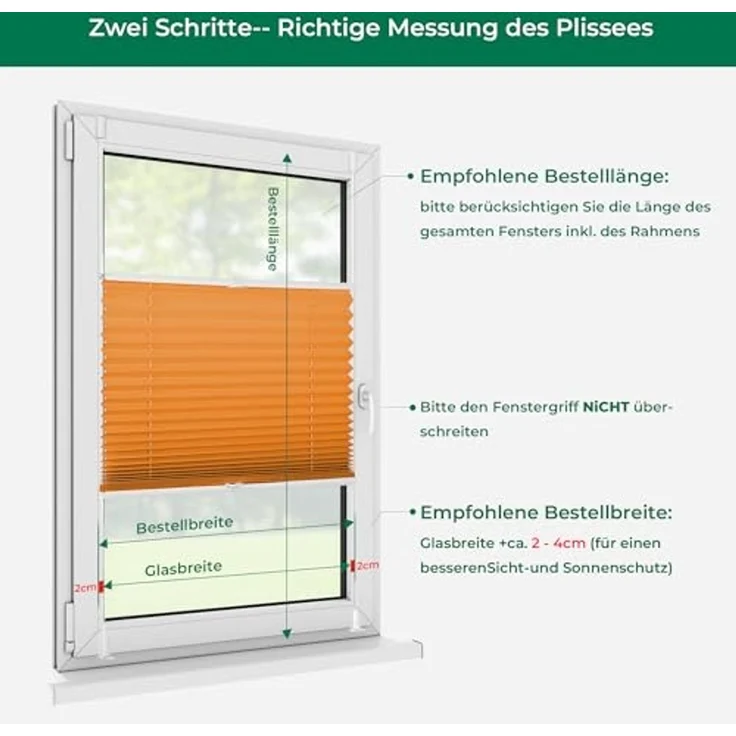 Allesin Plissee ohne Bohren Plissees Klemmfix Orange 65x130cm(BxH), Plisseerollo Faltrollo mit Klemmträger, Jalousie Rollos für Fenster und Tür, Sichtschutz und Sonnenschutz – Bild 5