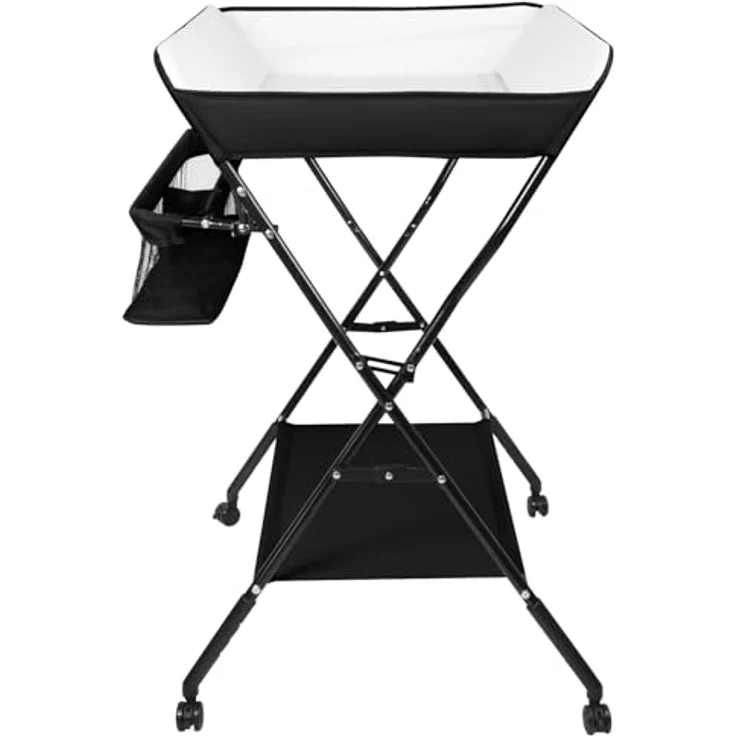 Wickeltisch - höhenverstellbare Wickelkommode für Unterwegs, hochwertige Stoffqualität, Klappwickeltisch mit Rollen und Stauraum, Reisewickelkommode Mit Rollen-86 * 62 * 96 cm-schwarz – Bild 2