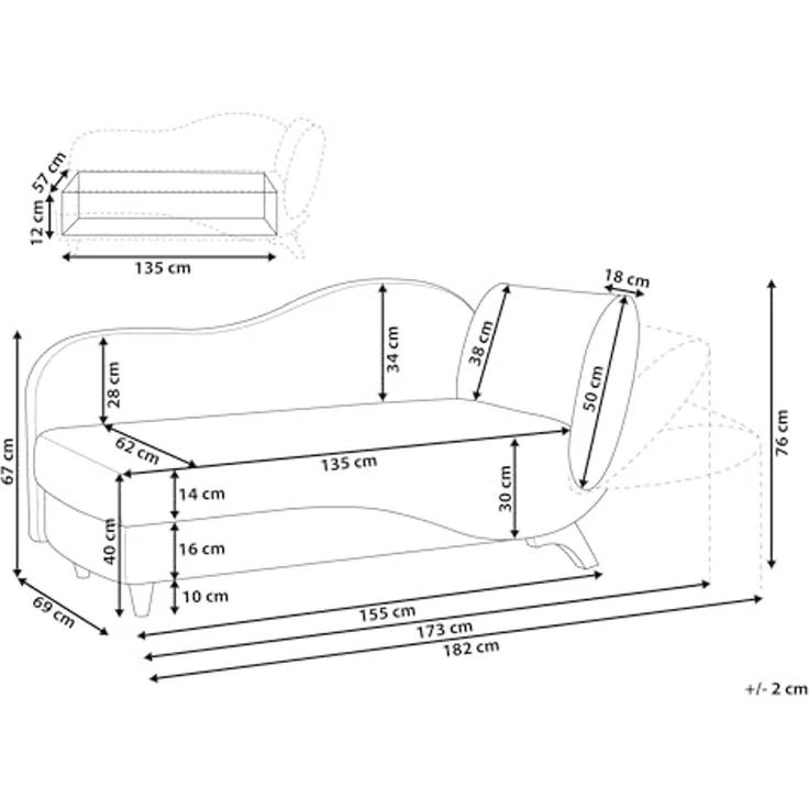 Chaiselongue Samtstoff marineblau mit Bettkasten rechtsseitig MERI II – Bild 3