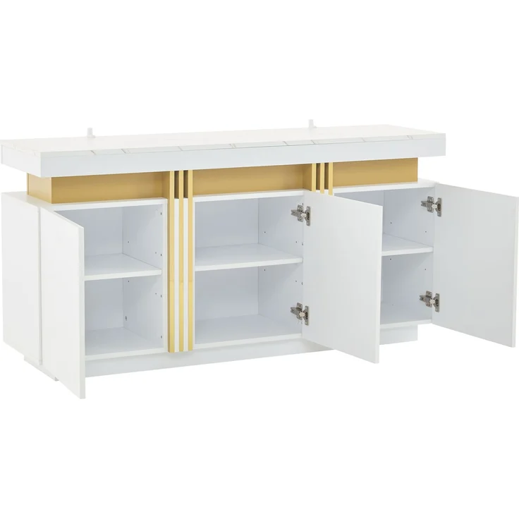 Merax weißes Sideboard, mit 3 Türen, Esszimmerschrank mit verstellbaren Trennwänden, Platin-Nähte – Bild 9