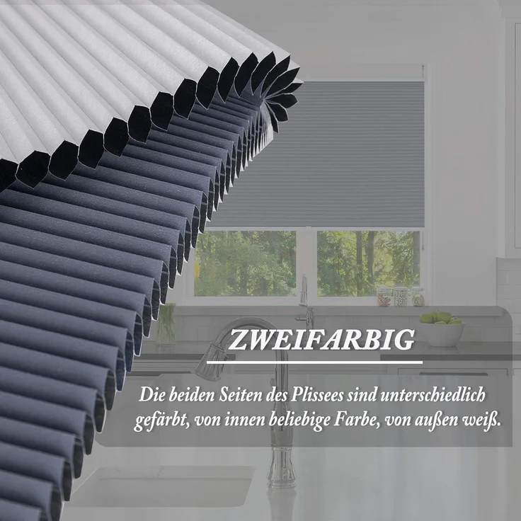 WOLTU Wabenplissee ohne Bohren Verdunklung Thermo Doppelplissee Klemmfix Zweifarbig 60x130 cm Blau-Weiß, Plissee Faltrollo Sonnen-, Sicht- & Schallschutz, Jalousie Plisseerollo für Fenster & Tür – Bild 5