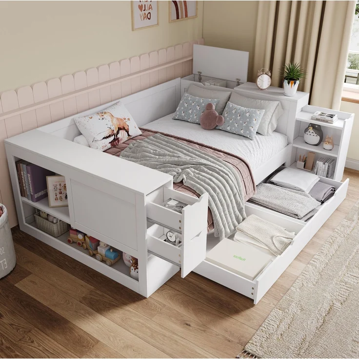 CHICFURN Bett aus MDF Weiß 140x200 cm mit Stauraum und Lattenrost – Bild 1