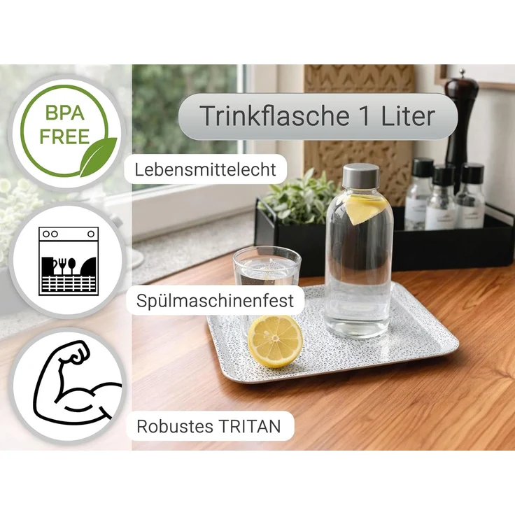 ZOLLNER Trinkflasche, 1000 ml, transparent, mit Schraubverschluß – Bild 2