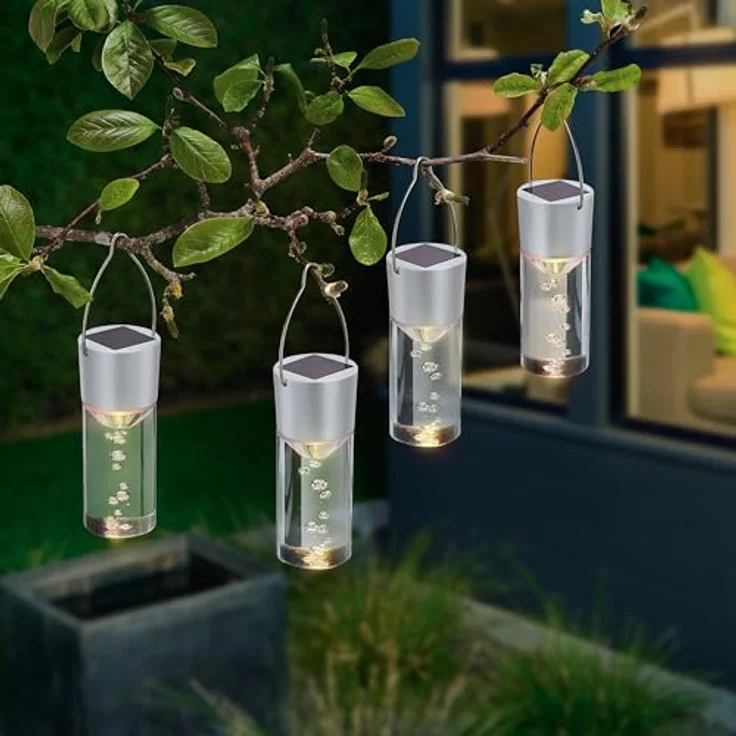 Esotec Solar Hängeleuchtenset Smart Sticks, 4er Set, hängend und stehend, wetterfest, warmweiß, IP44, Gartenbeleuchtung, 102117 – Bild 2