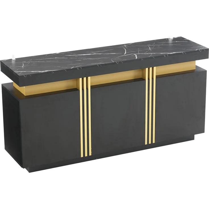 Merax 140*38*70cm Schwarz Sideboard-Display, 3 Türen, Esszimmerschrank mit verstellbaren Trennwänden, breite grifflose Schließfächer – Bild 9