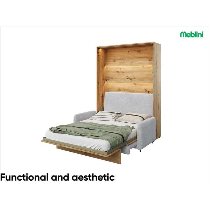 MEBLINI Schrankbett BC-12 - 160x200cm Vertikal - Artisan Eiche/Grau mit Matratze - mit Sofa - Wandbett mit Lattenrost - Klappbett mit Schrank - Wandklappbett - Murphy Bed – Bild 2