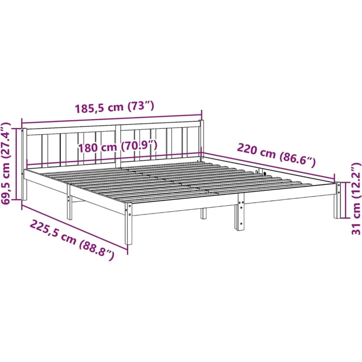 vidaXL Massivholzbett Extra Lang ohne Matratze Weiß 180x220 Kieferholz 852453 – Bild 9
