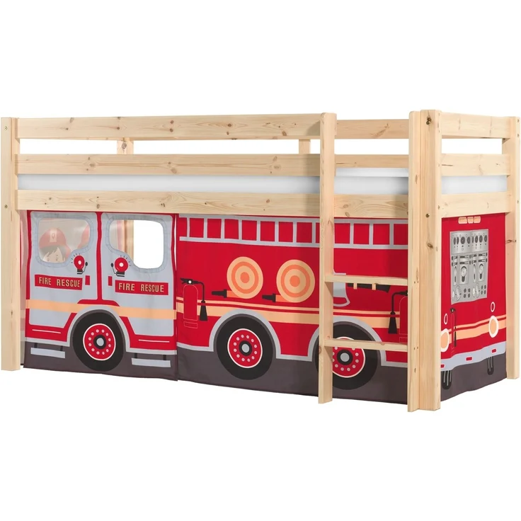 Kinderbett Karolina 210x114x106 Massivholz Natur Textilset Feuerwehr – Bild 2