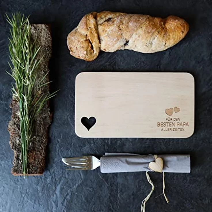 Spruchreif® Frühstücksbrett Frühstücksbrettchen aus Holz · Brotzeitbrett mit Gravur · Geschenk für Familie · Holzbrettchen mit Herzausschnitt – Bild 7