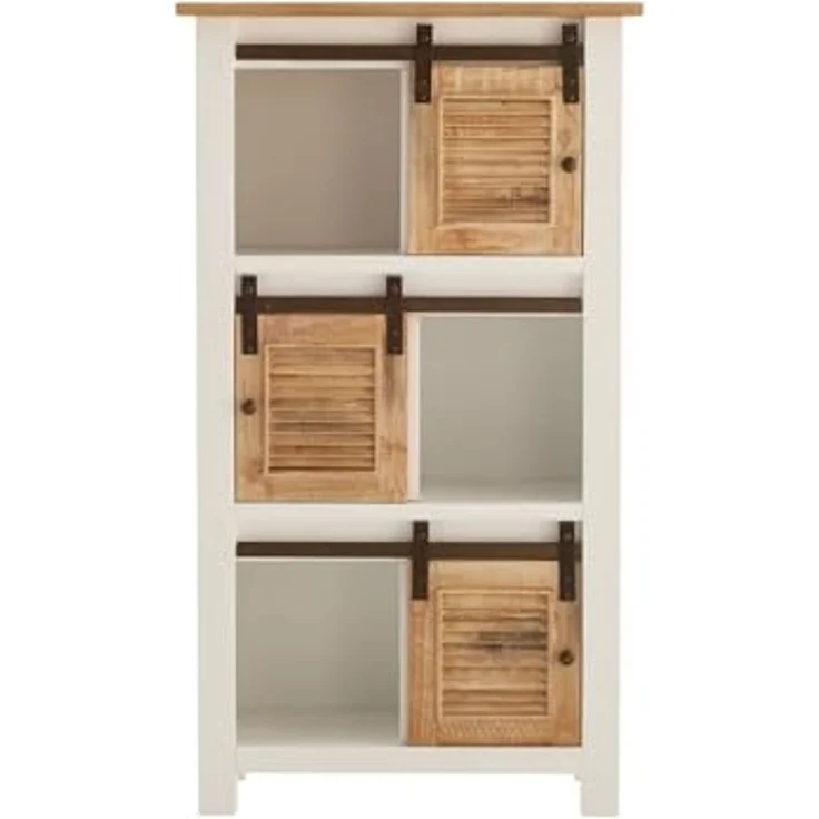 Highboard Capera 85x150x42cm Pinienholz Weiß Braun Schiebetüren Rustikal Viel Stauraum für Wohnzimmer Esszimmer | massivum – Bild 4