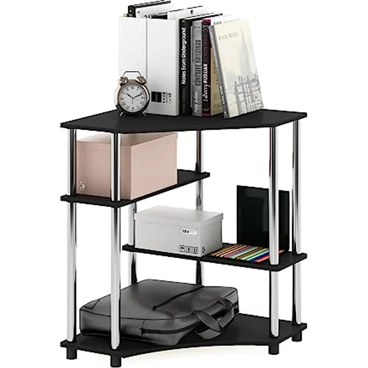 Furinno Turn-N-Tube Platzsparender Eckschreibtisch mit Regalen, Holzwerkstoff, Americano/Edelstahl – Bild 5