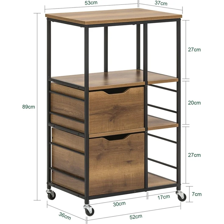 SoBuy FKW111-PF Küchenwagen, Spanplatte, Melamin, Braun, 53 x 89 x 37 cm – Bild 3