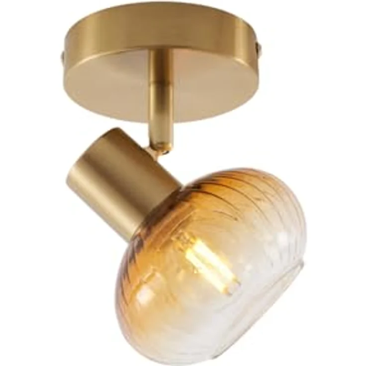 Qazqa Teddy Deckenstrahler, Deckenspot in Gold mit Bernsteinglas, max. 10W, dimmbar, E14 Fassung, rund, geeignet für Küche und Wohnzimmer – Bild 1