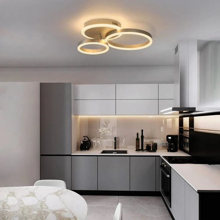 Nettlife LED Deckenleuchte Gold 3 Ringe Wohnzimmer Dimmbar 46W mit Fernbedienung 50CM, Dimmbar, LED fest integriert, Wohnzimmer Schlafzimmer Küche Esszimmer Büro – Bild 2