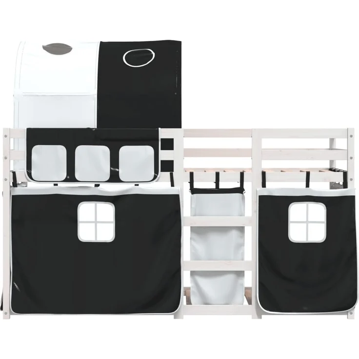 vidaXL Etagenbett mit Vorhängen Weiß & Schwarz 80x200 cm Kiefernholz 3283991 – Bild 4