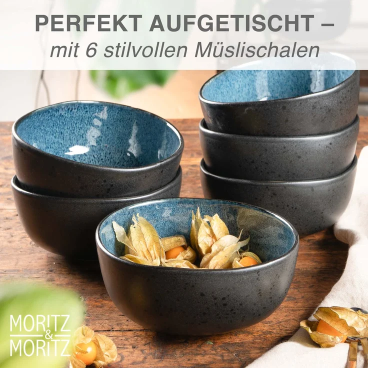 Moritz & Moritz ORGANIC 6 tlg. reaktiv blau Müslibowl Set – Bild 2