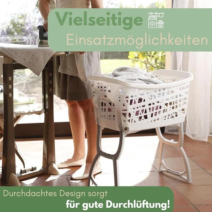 2er Set Wäschekorb mit Füßen Wäschewanne Wäschekorb mit Henkel und Beinen klappbarer Wäsche Korb groß Kunststoff Ständer 44 L – Bild 7