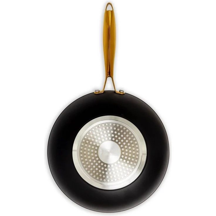 HENSSLERS Wok HSN, Aluminium (1-tlg), BLACK CERAMIC Antihaftbeschichtung, goldener Edelstahlgriff, Induktion – Bild 3
