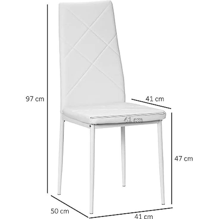 HOMCOM Esszimmerstuhl Polsterstuhl mit Stahlbeine (Esstuhl, 4 St), Kunstleder, Weiß, 41 x 50 x 97 cm – Bild 4