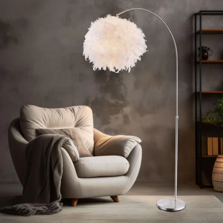 GLOBO LIGHTING Stehlampe, Leuchtmittel nicht inklusive, Bogenleuchte mit Federn Stehlampe Wohnzimmerleuchte Stehleuchte – Bild 3