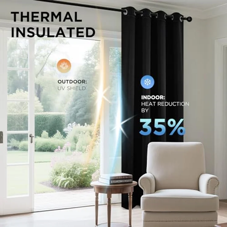 Joydeco Verdunkelungsvorhänge, 213 cm Länge, 2 Paneele, wärmeisoliert, lange Vorhänge und Vorhänge, 2 Burgfarben, Raumverdunkelungsvorhänge für Wohnzimmer, Schlafzimmer, Fenster (B x L x L), 132 x 213 – Bild 4