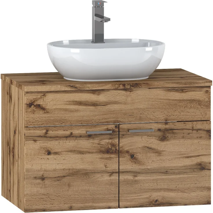 Badplaats Waschbeckenunterschrank Colorado 80x46 cm Eiche - Hängender Badezimmerschrank mit 2 Schubladen – Bild 1