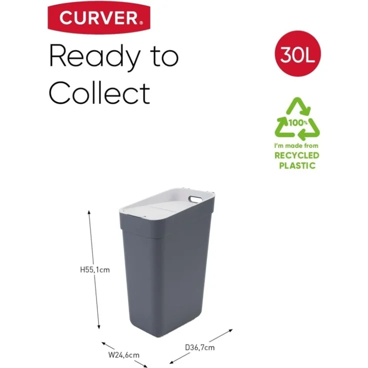 Curver 'Ready To Collect' Mülleimer, Kunststoff, Dunkelgrau, 30 Liter – Bild 10