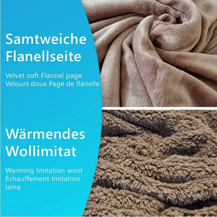 Wohndecke Kuscheldecke CozyLuxus 150x200 Luxus Wohndecke für Couch & Sofa, NYVI, Wendedecke mit Wärmender Wollimitat Seite & Seidenweicher Flanellseite – Bild 2