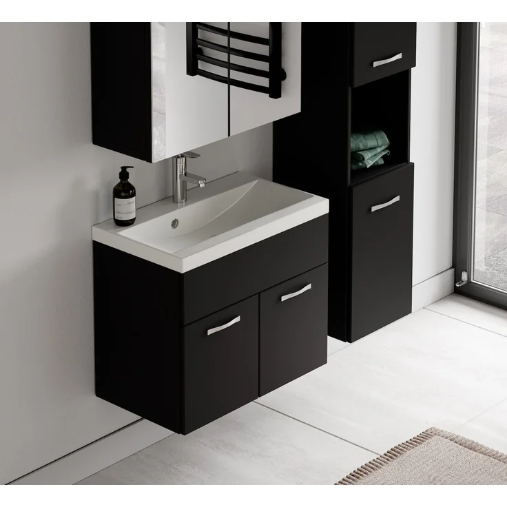 Badplaats Badmöbel Komplettset Montreal 60x35 cm Schwarz Matt - Badezimmermöbel mit Waschbecken und Spiegelschrank – Bild 5