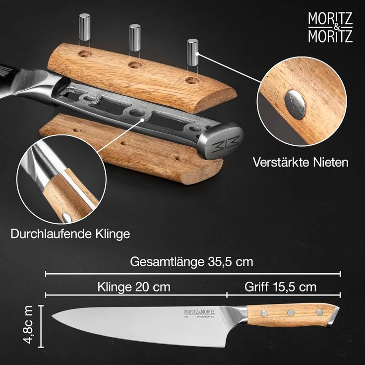 Moritz & Moritz Fleischmesser Kochmesser 20cm - Profi Küchenmesser, ergonomischer Griff – Bild 3
