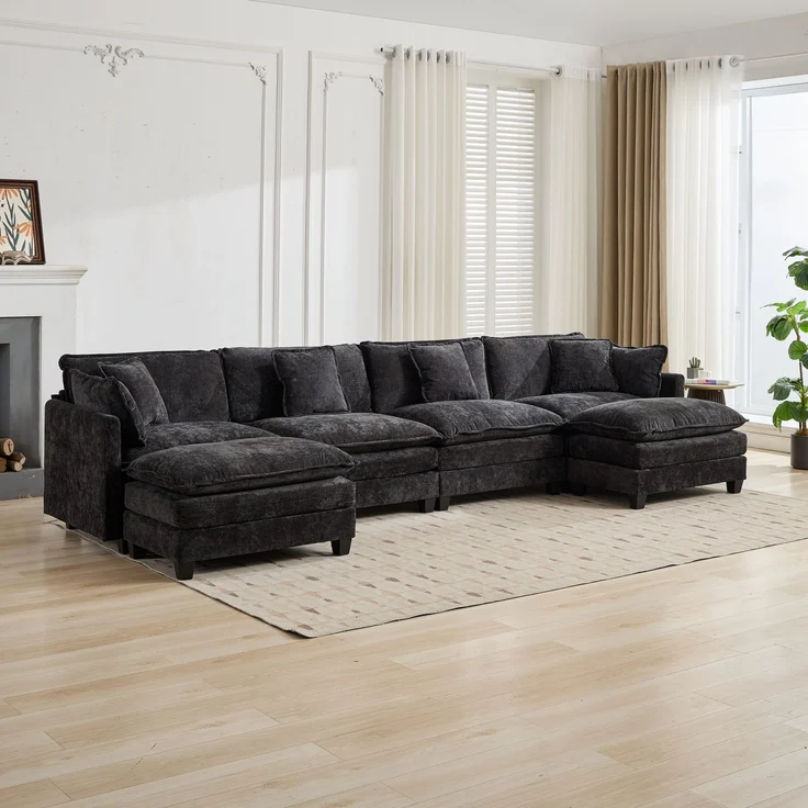 ZUBALIYA Sofa mit LED - Beleuchtung, mit Chenille - Bezug, mit Cordbezug, modular aufgebaut, aus Chenille, für Wohnzimmer und Apartments – Bild 12