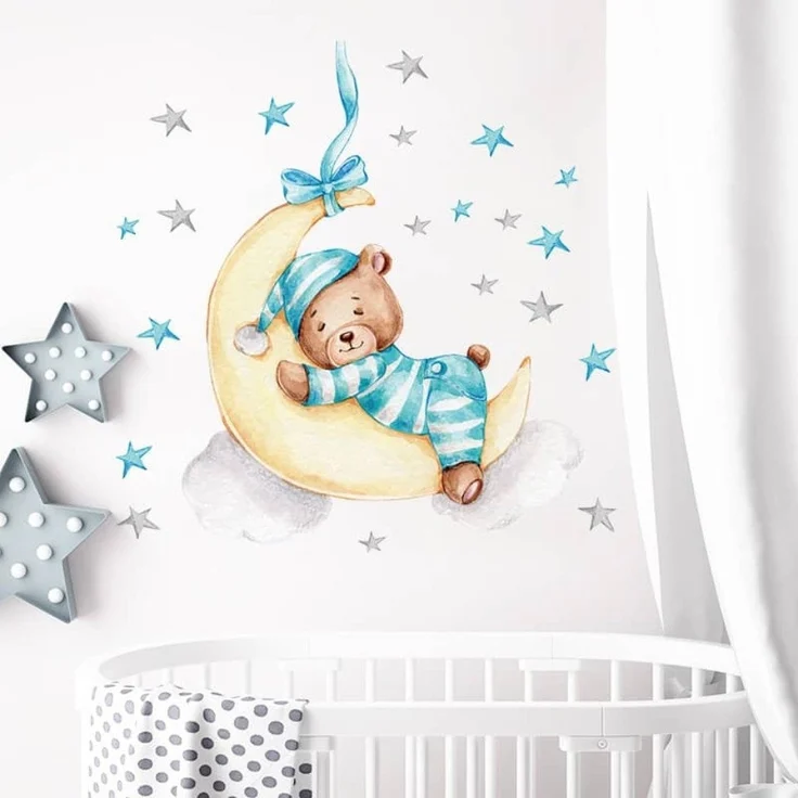 Montegoni Wandtattoo Wandtattoo Babybär auf dem Mond, 60 x 40 cm, Abziehbar, Hochwertiges Wandtattoo mit süßem Design – Bild 3