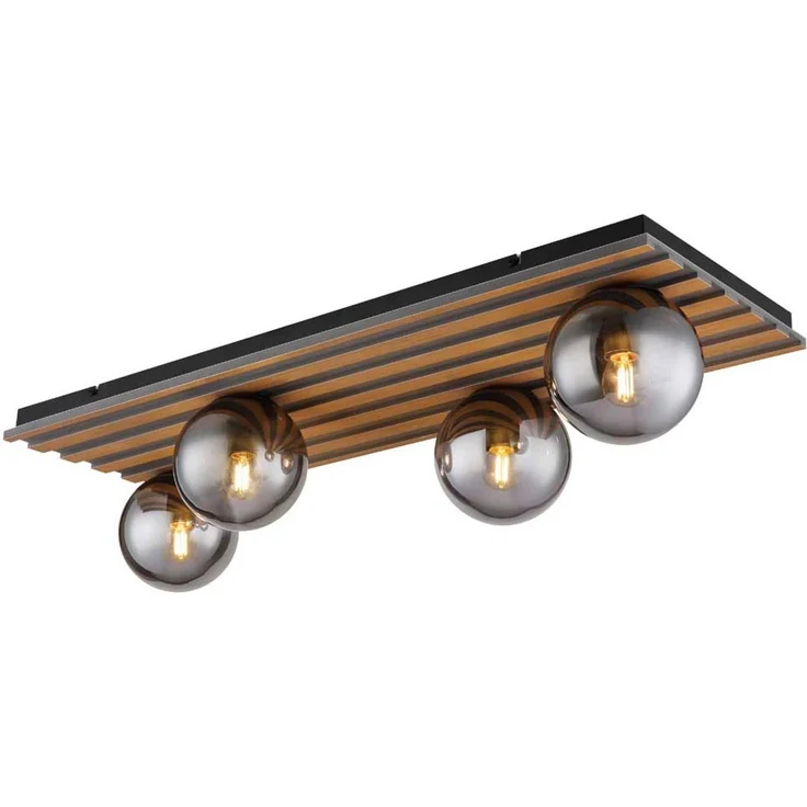 Deckenleuchte, Holzoptik, schwarz, Rauchglas, L 90 cm – Bild 1