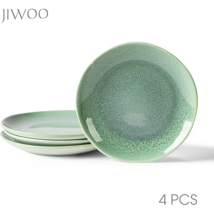 JIWOO Teller 4er Ø19,5cm, Speiseteller Steakteller Dessertteller Pastateller Plate, (4 St), Keramik Hochwertiges Tellerset Grün Mikrowellenofen Spülmaschine