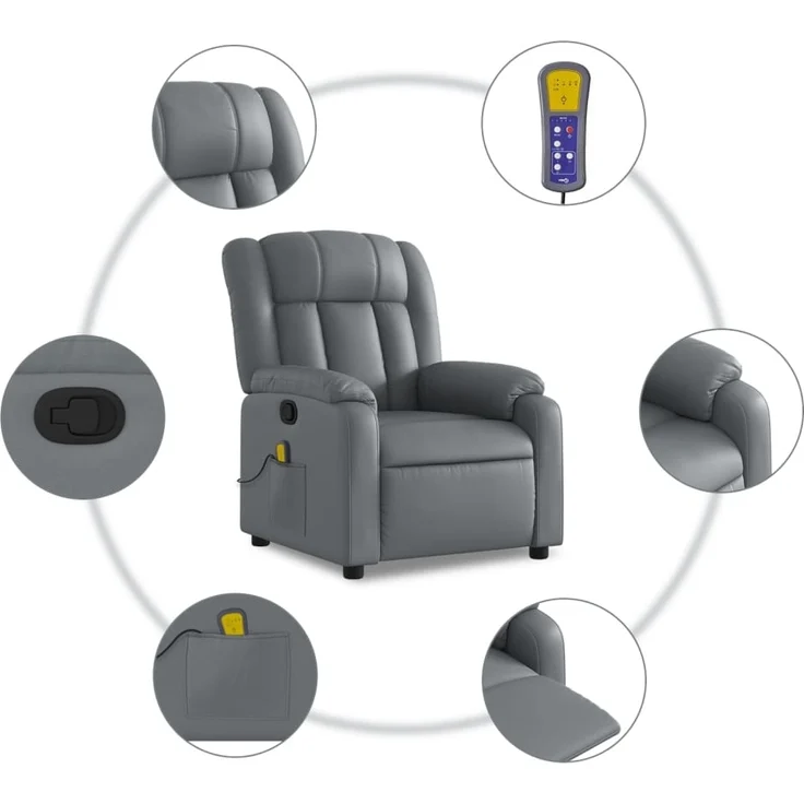 vidaXL Massagesessel Relaxsessel Grau Kunstleder 3205765 – Bild 5