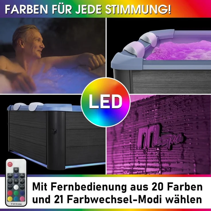 BRAST Whirlpool MSpa Oslo, Sapphire & Amber mit Fester Außenwand, (160x160x65cm, 3 Modelle, LED-Beleuchtung, 6 Personen), Ganzjähriger Einsatz Winterfest – Bild 5