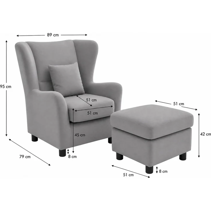 Ohrensessel mit Hocker, Taschenfederkern, Landhausstil Lesesessel, Cord in Taupe – Bild 8