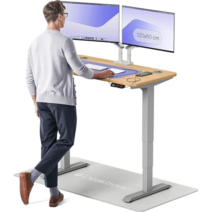 Höhenverstellbarer Schreibtisch - Höhenverstellbar Elektrisch mit Flüsterleisem Dual-Motor & Touchscreen - Hohe Tragfähigkeit - Stehtisch von Desktronic, Grau + Eiche, 120x60 cm – Bild 2
