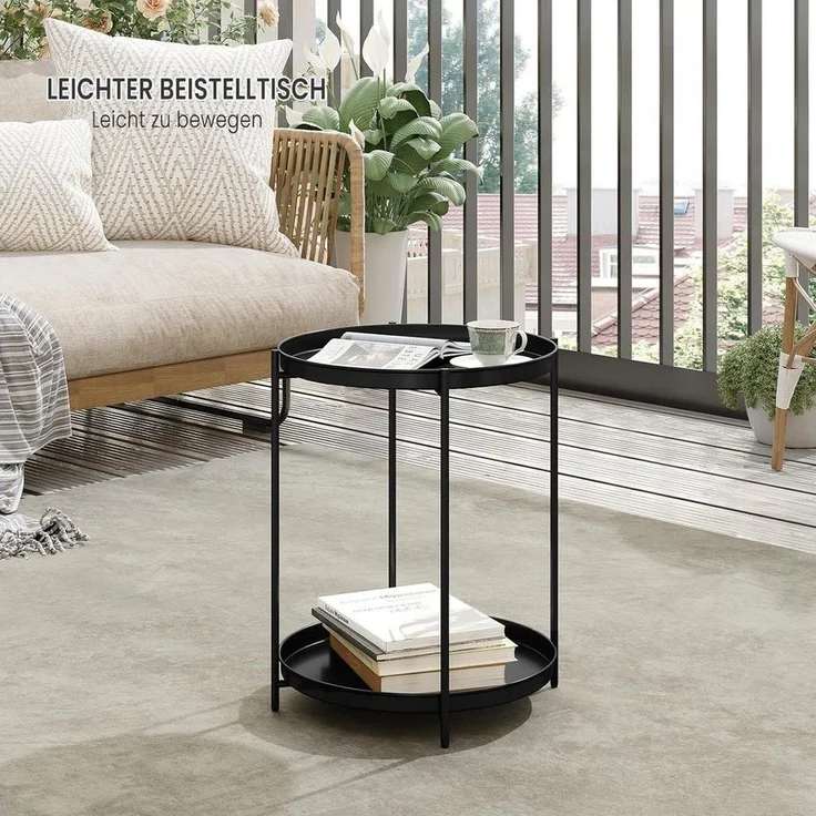 Woltu Beistelltisch (1-St), mit Stauraum, 2 abnehmbare Tabletts, rund, aus Metall – Bild 3