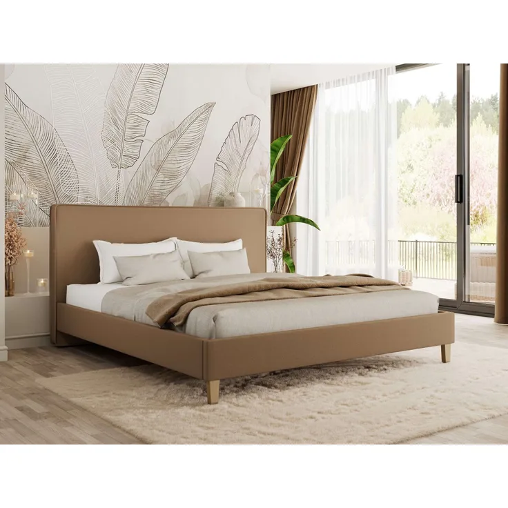 Design Polsterbett LUMARO CLASSIC 200x200 cm mit Lattenrost & 12cm hohen Füßen, Doppelbett mit Kopfteil, Konfigurierbar, Pocket Matratze - Braun Kunstleder - VIRE LUX