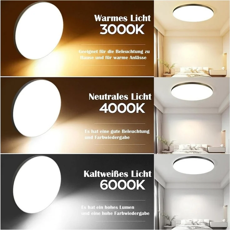 Nettlife LED Panel Schwarz/weiß flach rund Dimmbar Deckenleuchte inkl. Fernbedienung, LED fest integriert, Warmweiß, Neutralweiß, Kaltweiß, für Wohnzimmer Küche Schlafzimmer Büro – Bild 3