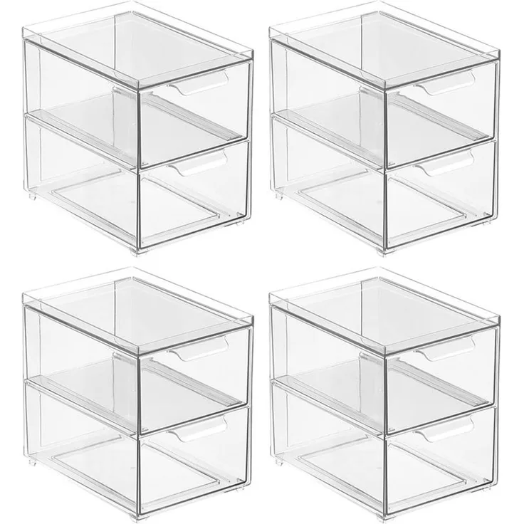 mDesign Schubladenbox Organizer Aufbewahrung Stapelbar 4er-Set Transparent
