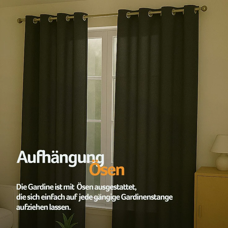Gardine mit Ösen *** x *** cm ( Breite x Länge ) in ***, blickdichter Vorhang, Ösenvorhang in vielen Variationen 140x225 cm Schwarz – Bild 6