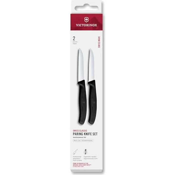 Victorinox Swiss Classic Gemüse- und Schälmesser Set, 2-teilig, Gerade und Wellenschliff, Extra Scharf, 8 cm, Schwarz – Bild 2