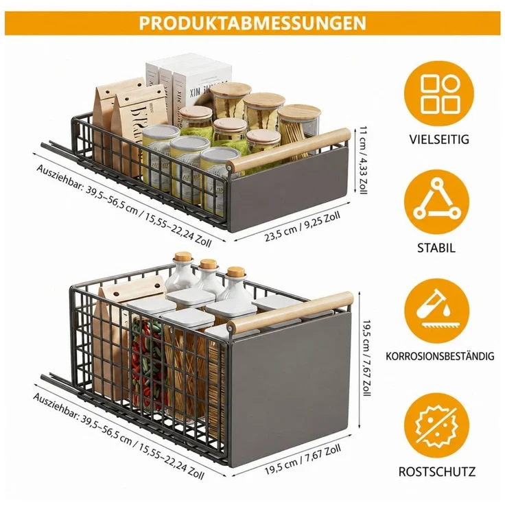 LEMLIT Küchenregal 2Pack Faltbarer Ausziehbare Schubladen-Regalaufbewahrung, 2 Packung 2-tlg, 2 Stück Teleskopschublade, Faltbarer Schrank-Organizer für die Küche – Bild 2