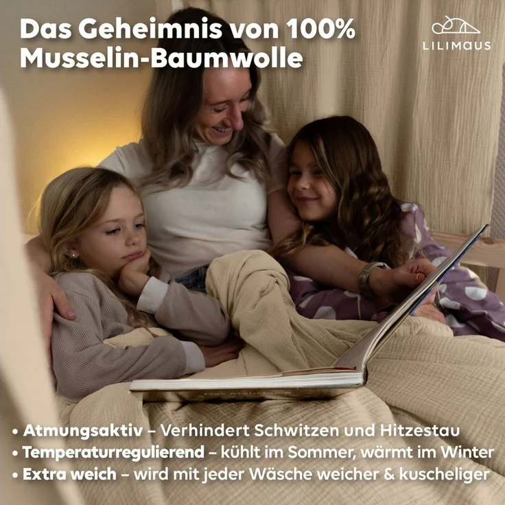 lilimaus Kinderbettwäsche Musselin Bettbezug-Set 100x135 & 135x200 mit Kissenbezug, 1 teilig, butterweich & temperaturausgleichend - Set mit Kissenbezug – Bild 3