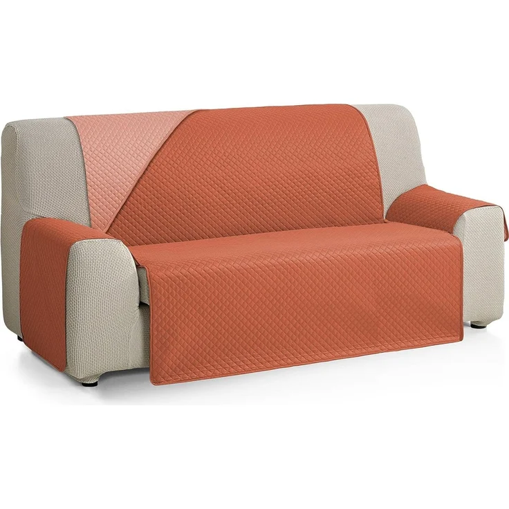 ECOMMERC3 Sofaüberwurf für 3-Sitzer, extra weich, Verstellbarer Sofabezug mit Polsterung, Farbe: Textil/Koralle, wendbar