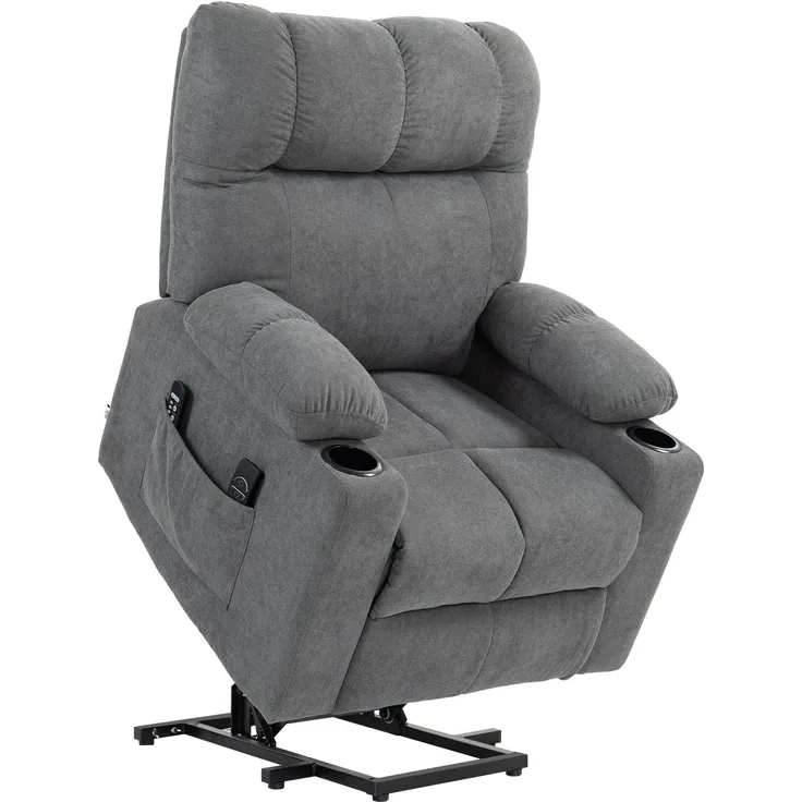 Fernsehsessel mit Aufstehhilfe, höhenverstellbar, 135°neigbar, mit 3 Modi, 8 Massagepunkten, Fernbedienung, 144 x 91 x 88 cm, Grau--Grau--91x95x109cm--YOUDENOVA