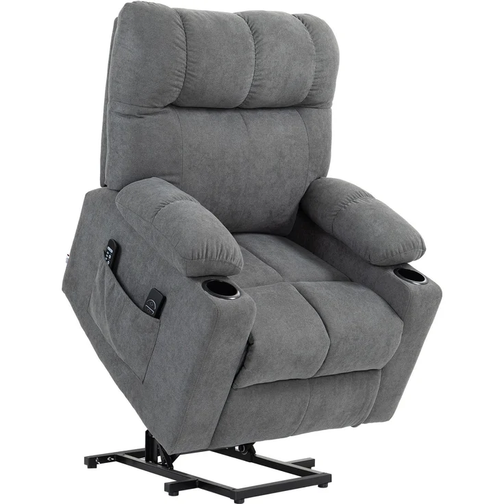 Fernsehsessel mit Aufstehhilfe, höhenverstellbar, 135°neigbar, mit 3 Modi, 8 Massagepunkten, Fernbedienung, 144 x 91 x 88 cm, Grau--Grau--91x95x109cm--YOUDENOVA – Bild 1