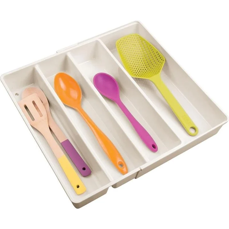 Besteckkasten Schubladen Organizer Besteckeinsatz ausziehbar mDesign creme – Bild 1